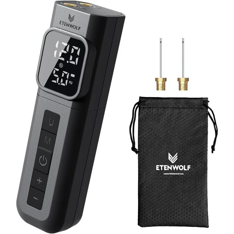 ETENWOLF P200 Elektrische Ballpumpe, 2000 mAh, Sportluftpumpe mit digitalem Manometer für Basketball, Fußball, Volleyball