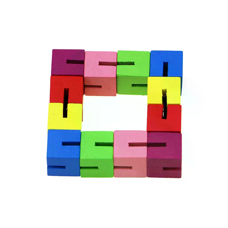 Classico cubo colorato con corde in legno, blocco di costruzione creativo, giocattolo antistress per bambini, giocattoli educativi per bambini