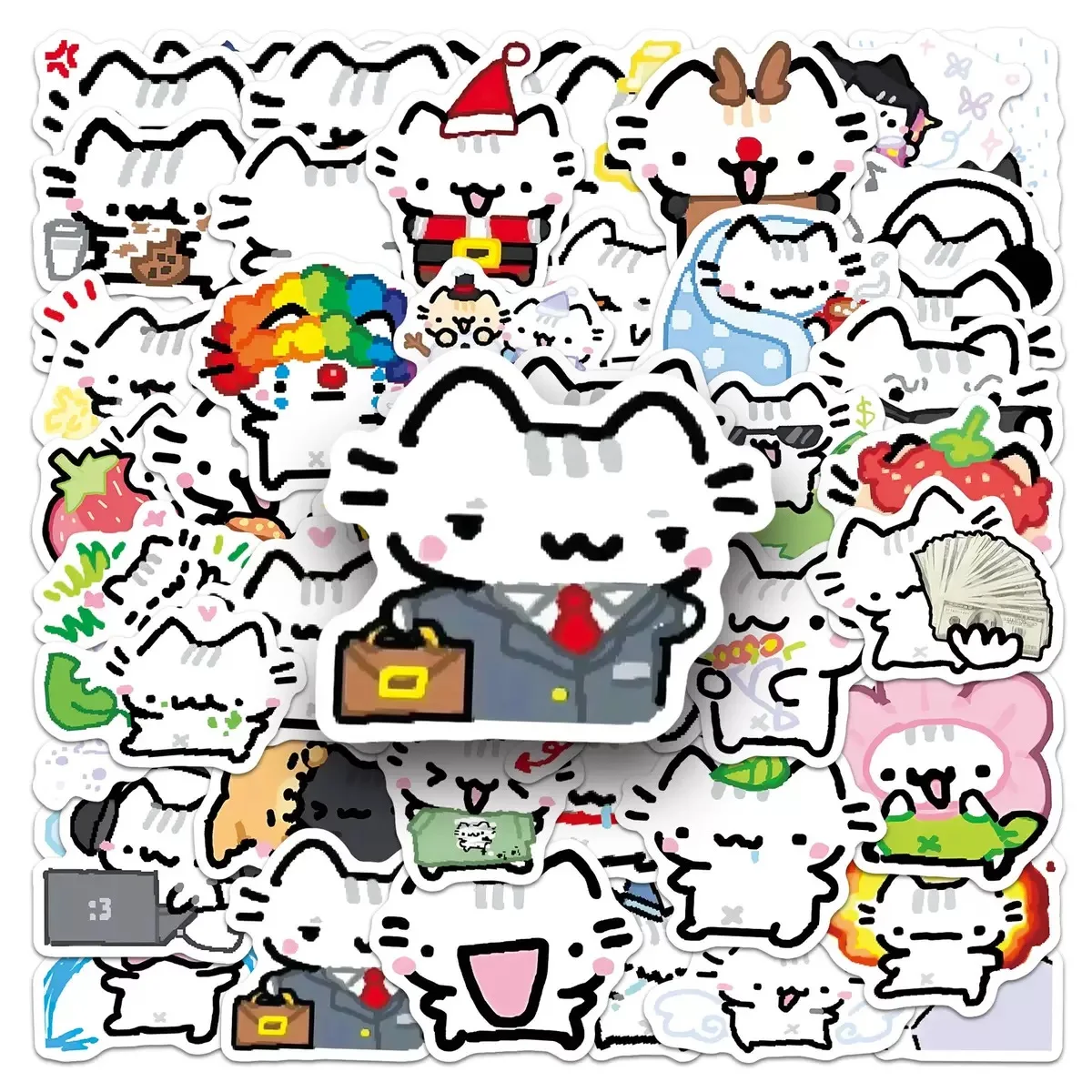 50pcs Cute Pokky Cat Stickers Kawaii Animal Meme Graffiti Decals Luggage Laptop Phone Guitar Car Bike Skateboard DIY Sticker