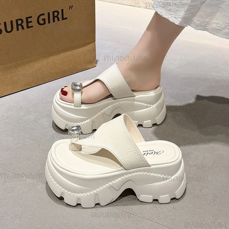 

Women's Rhinestone Flip Flop Platform Wedge Slides Chunky Heel Thong Sandals Non-Slip Casual Streetwear Shoes Sandalias Mujer