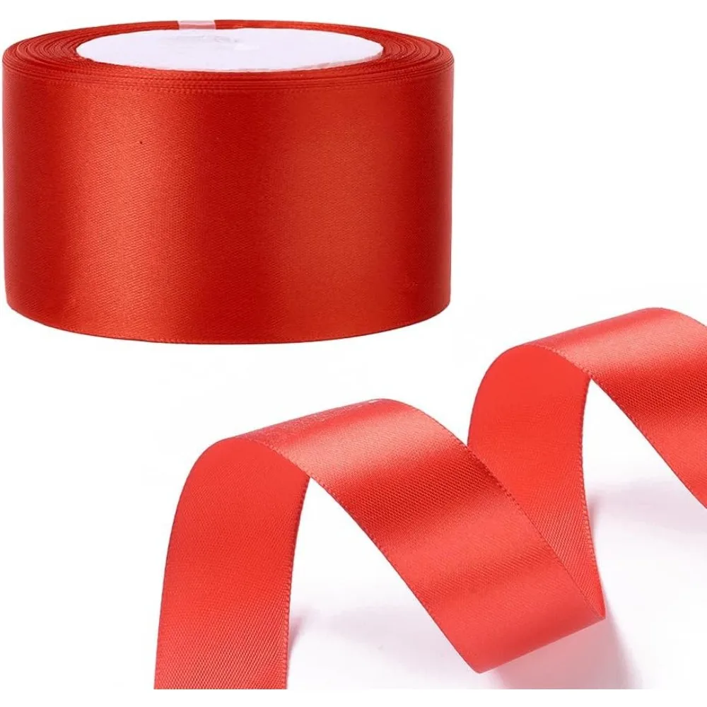 5,1 cm rotes Band, klassisches seidiges Polyester-Satinband, breit, weich, glatt, einfarbig, Weihnachten, dekorative Bänder, Bündelrolle