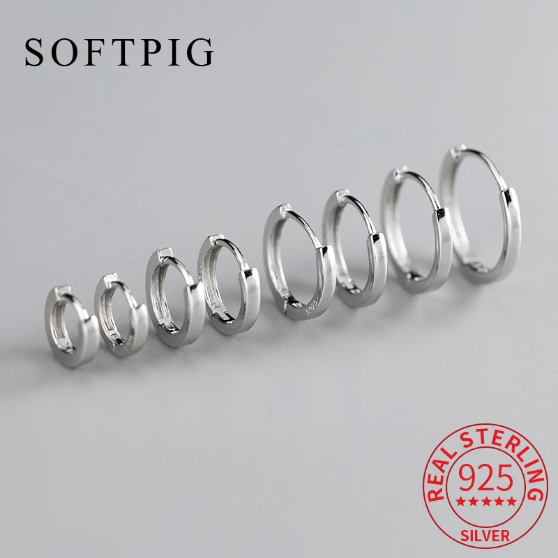 SOFTPIG Real 925 Sterling Silver 9/10/11/12/13/14/15/16mm Round Hoop Earrings for Women OL Fine Jewelry MInimalist Accessories