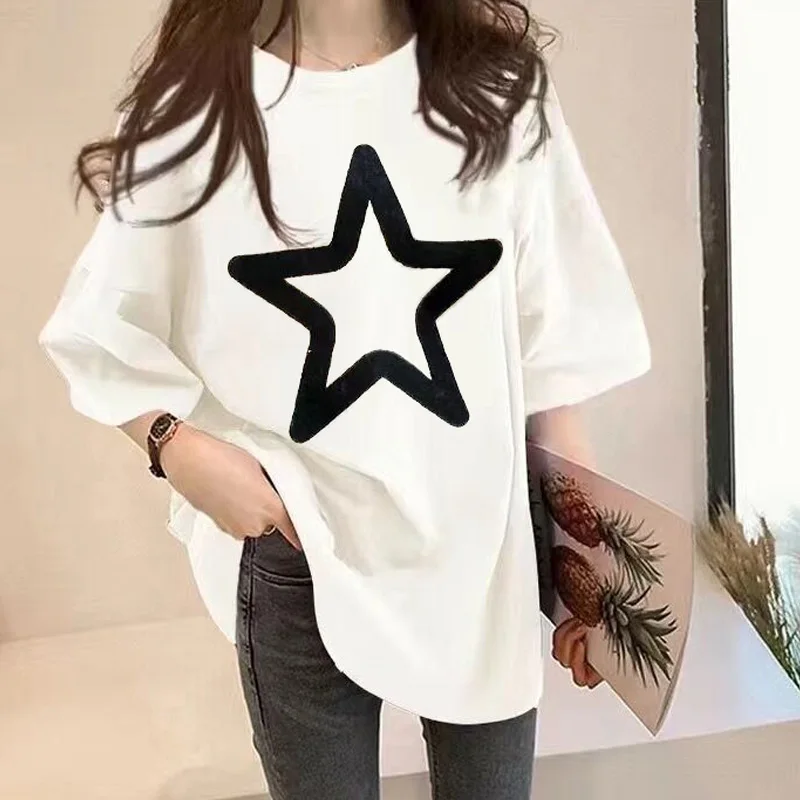 Young Style Short Sleeve Pullovers Ladies Casual Tops Summer Loose O-neck T-Shirts Simplicity Printing Undercoat Women Clothing