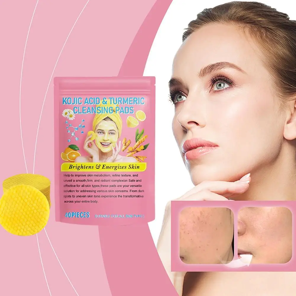 

40pcs Turmeric Kojic Acid Exfoliating Cleansing Pads Fades Dark Spots Exfoliates Skin Pads Facial Clean Sponge