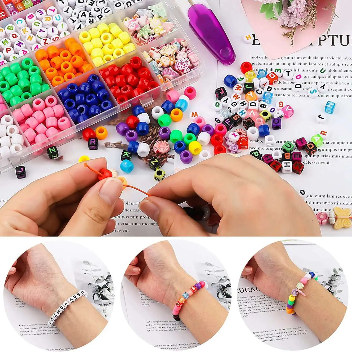 Letter Beads Making Jewelry Kit, Acrylic Letter Beads Pony Bead Accessories with Colorful Elastic Bracelet