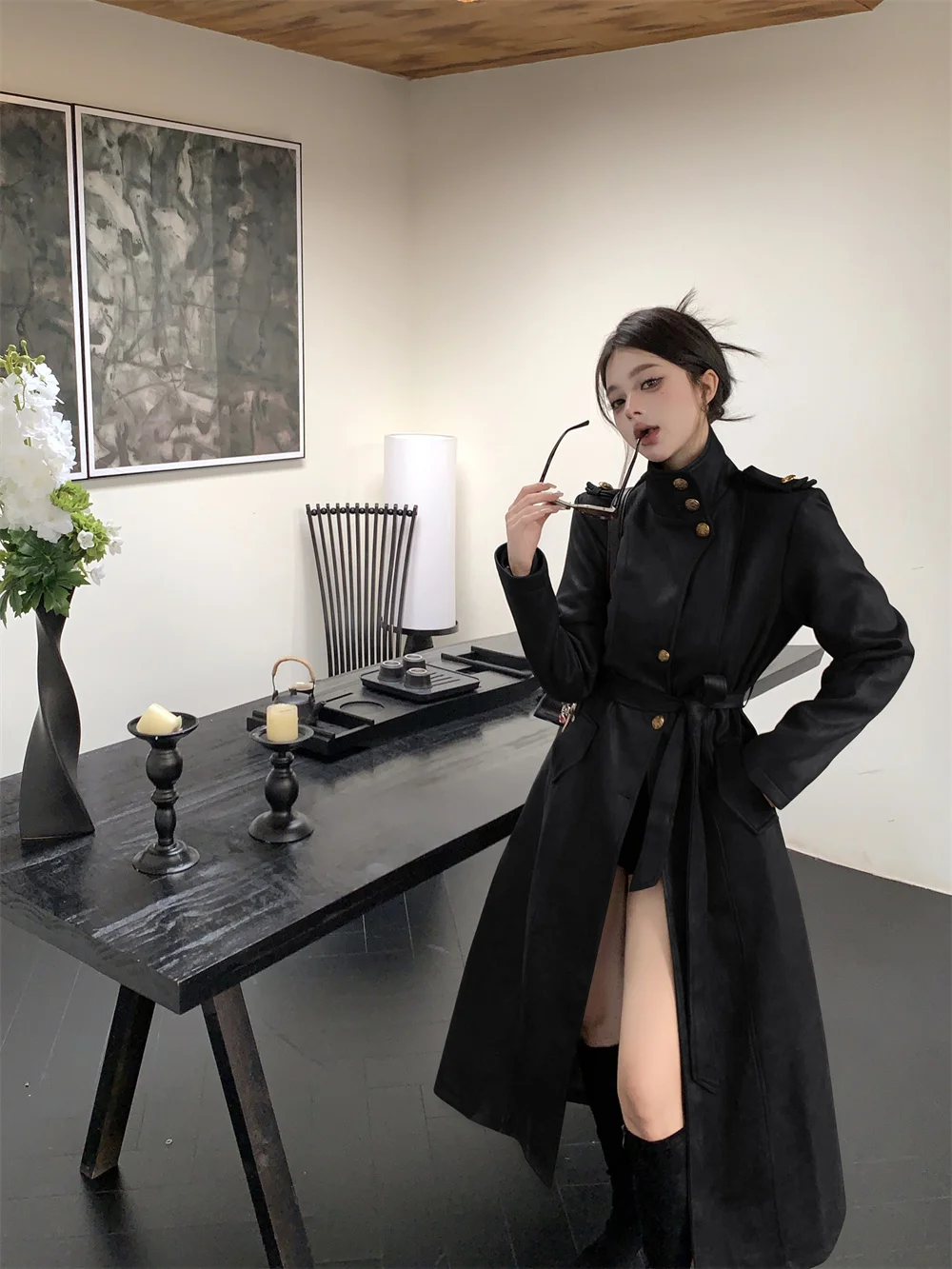 

Trench Long Coat Woman Removable Slouchy Single-Button Fleece-Lined Cozy Ulzzang Females Tender Asymmetrical Grommet