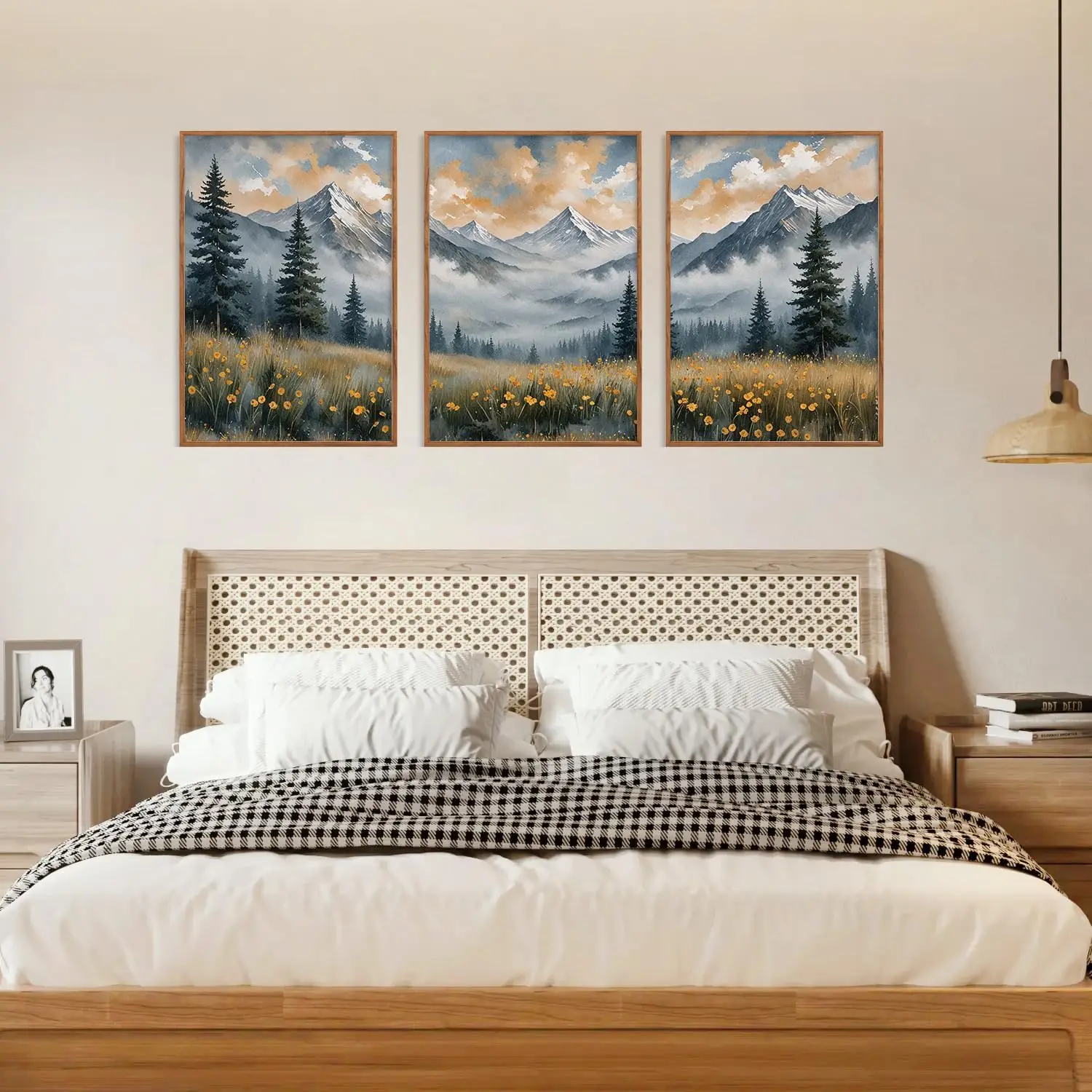 

Misty Mountain Framed Canvas Wall Art Set, Foggy Forest Modern Wall Decor, Nature Wildflower Grassland Artwork,New Popularity