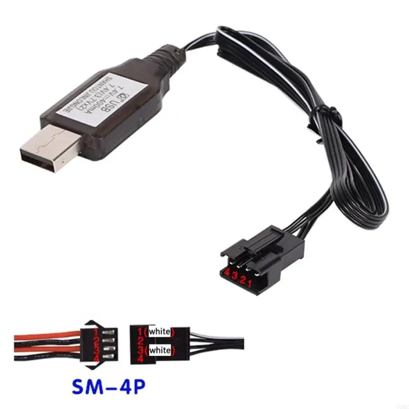 55KC USB Cord SM4P Charging Cable For 7.4V Lithium Battery Suitable ForRC Buggies And Boats LED Charging Indicators