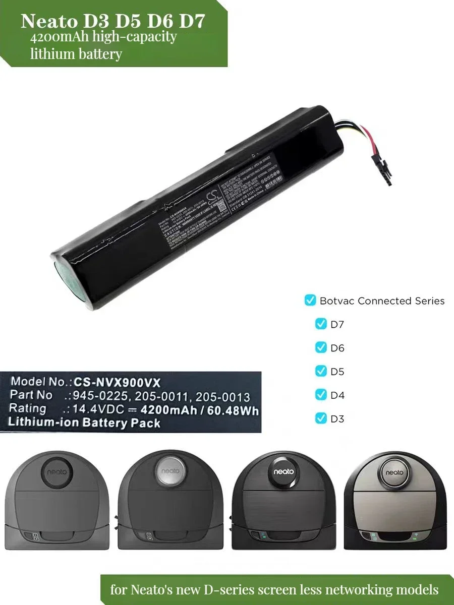 205 0011 청소 로봇용 교체 배터리, Neato Botvac D3 D4 D5 D6 D7, 14.4V, 61WH, 4200mAh