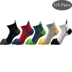 1/5 Pairs Sport Toe Socks Man Cotton Striped Breathable Sweat-Absorbing Breathable,Deodorant Fitness Hiking Travel Boat Socks