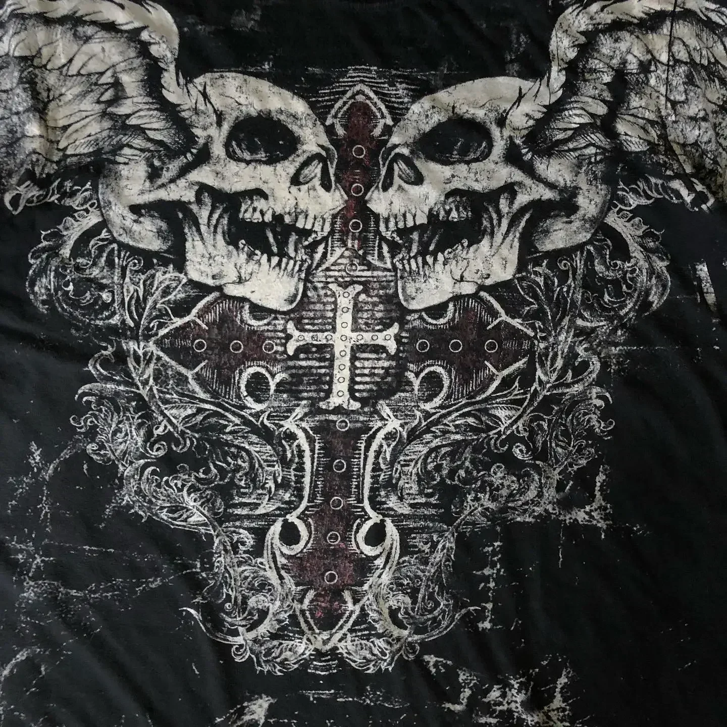 90s Skeleton Cross Wing High Quality Style Streetwear Tee Gothic 