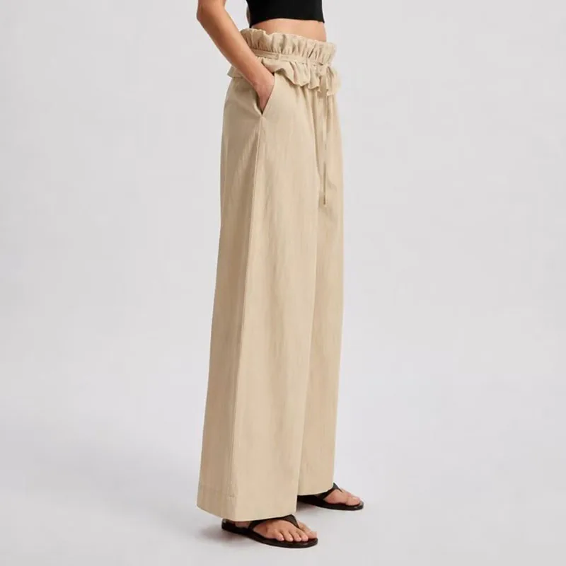 Custom-made dyed women's pants, high-quality, versatile casual pants, wide-leg pants with a turned-up waistband 2026, new style,