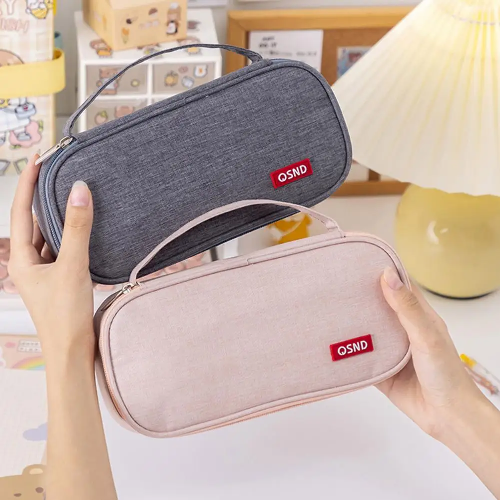 Étui à crayons portable Oxford Grill pour filles, double fermeture éclair, plusieurs compartiments, école, capacité