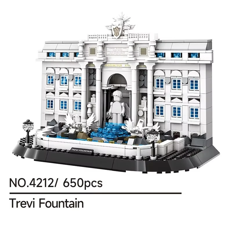 이탈리아 로마 위시 분수 - 트레비 분수 650개 블록, DIY 미니어처 건축 모델, 도전적인 조립 및 전시 선물