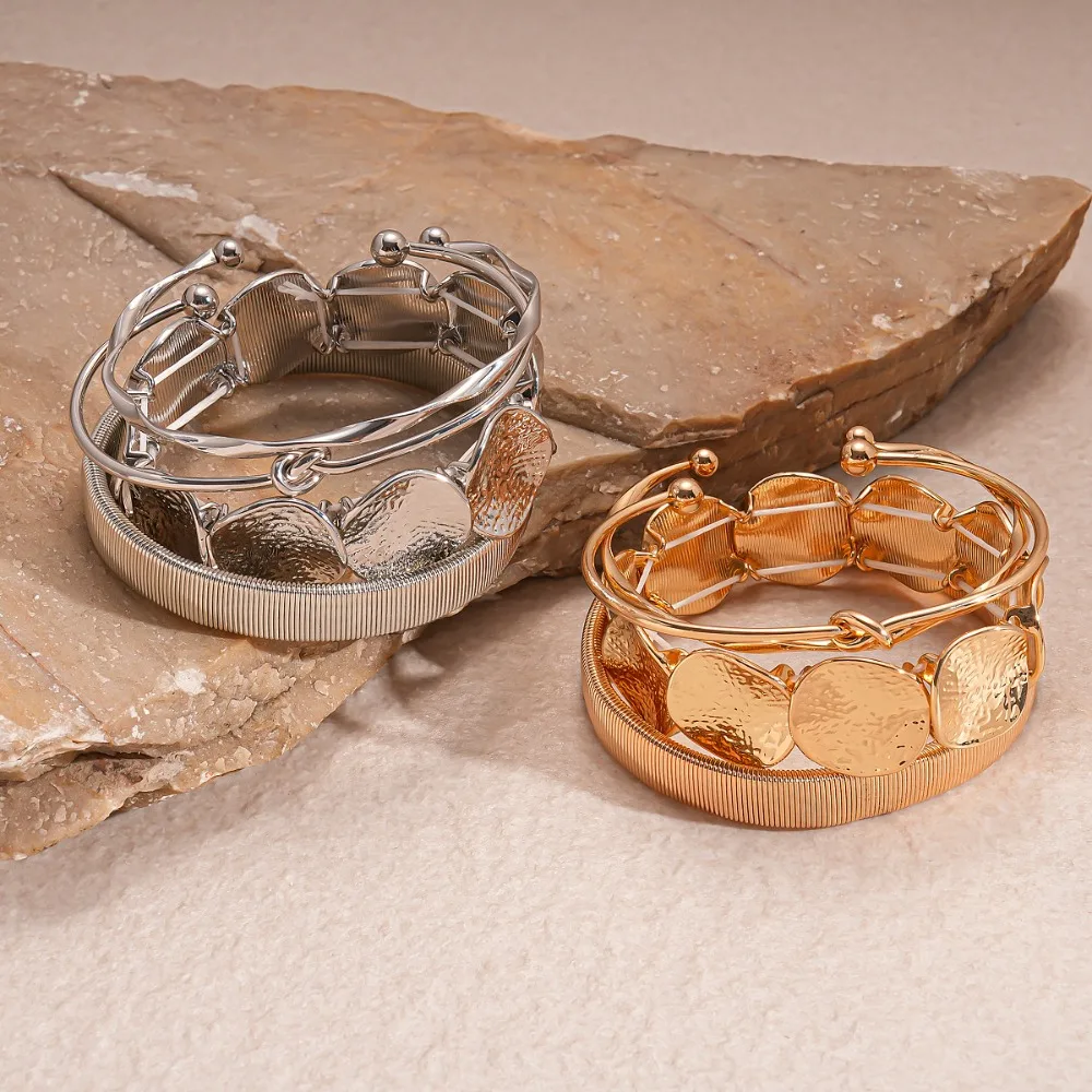 Geometric Open Hand Ring Set Multilayer Irregular Design Stackable Bracelets Metal Material Punk Style Jewelry Fashion Jewelry