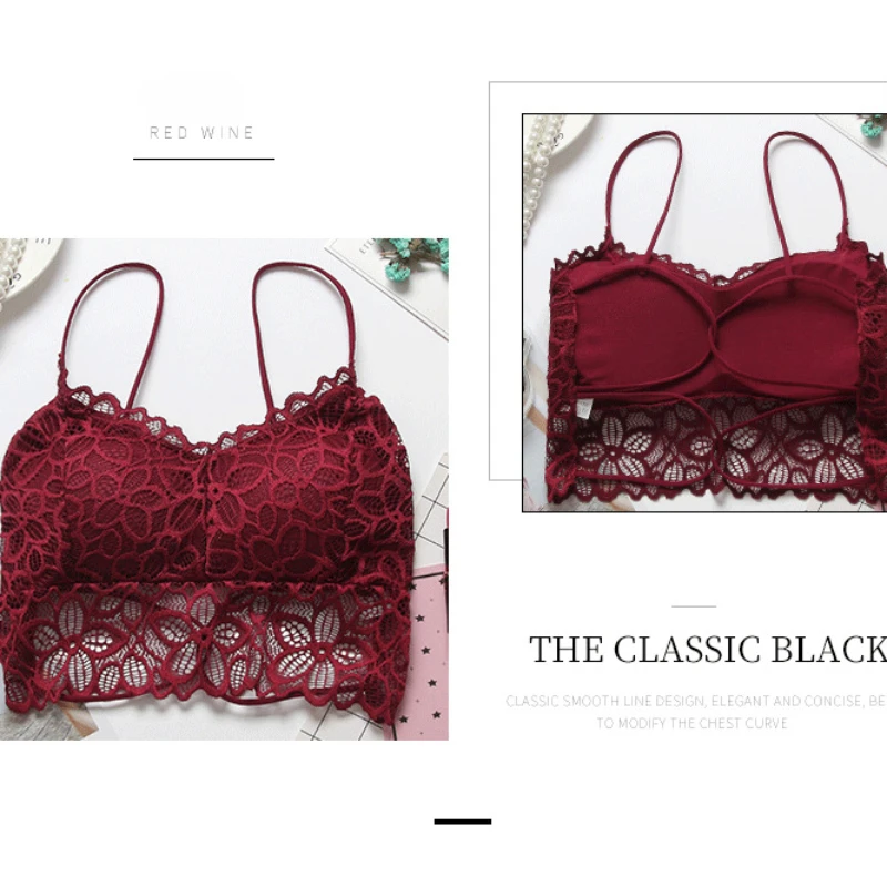 Full Lace Beauty Back Cross Slim with Chest Pad Gathered Hollow Tube Top Underwear Women Bra Wire Free Bra Bralette Bralette