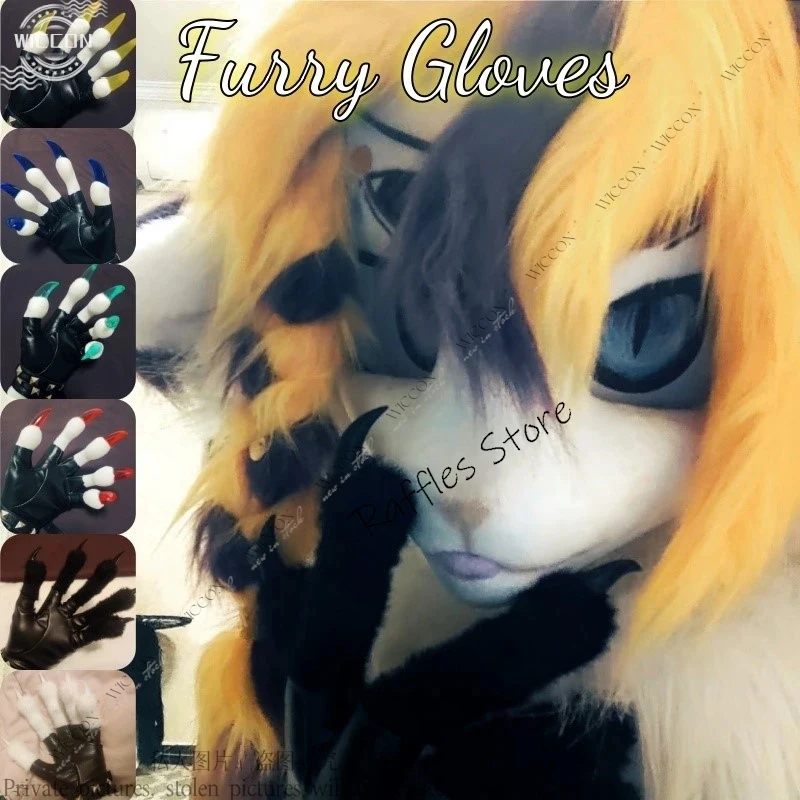 

Furry Gloves Kig Fursuit Kigurumi Cosplay Plush Gloves Summer Gloves Claw Black White Multicolor Claw Cute Cool Furry Party Gift