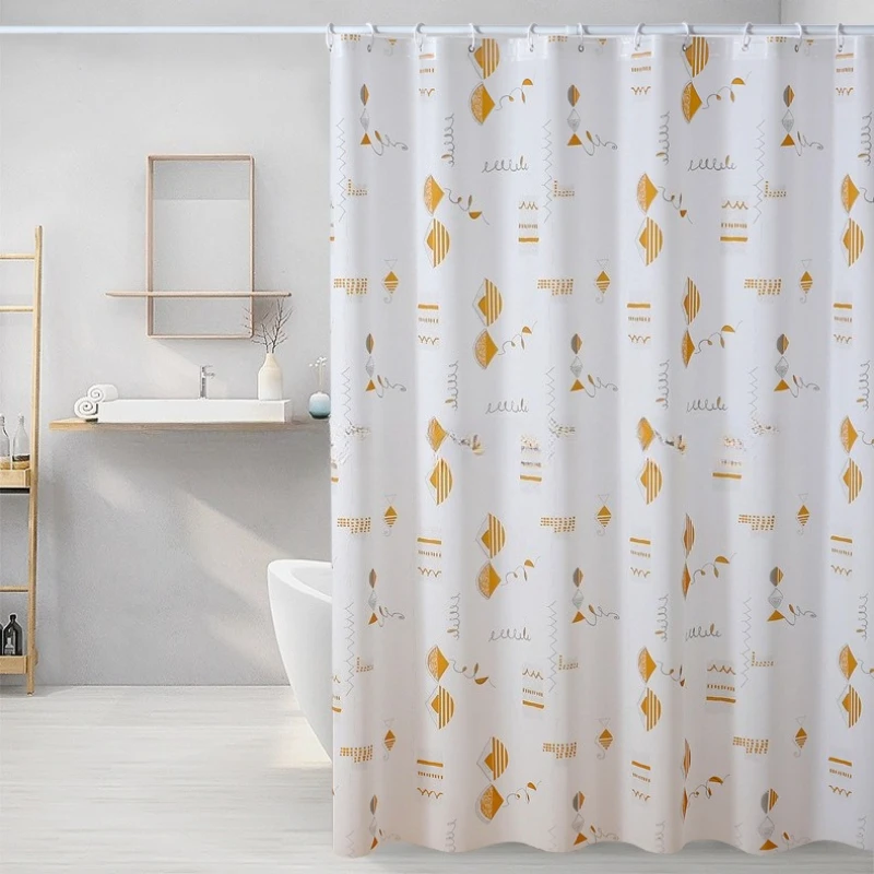 Shower Curtains Yellow Painting Print Bathroom Curtain Peva Fabric Waterproof Mildew Proof Modern Style with Hooks for Toilet