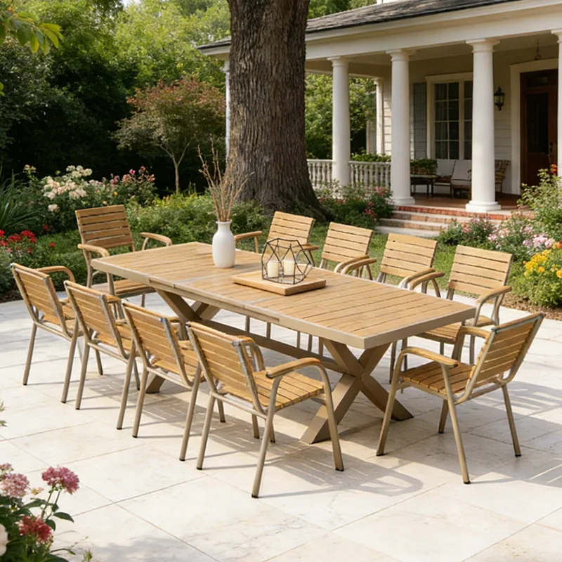 Modern Aluminum Frame Outdoor Dining Set for Villa & Hospital Use Durable Garden Table and Chairs with Waterproof Cushions