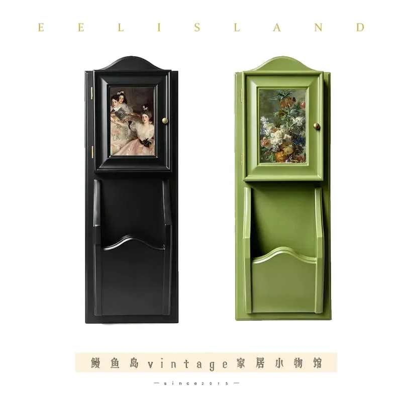 Medieval Style Solid Wood Retro Multi Functional Jewelry Key Hook Storage Cabinet Wall Hanging Decorative Painting for Foyer