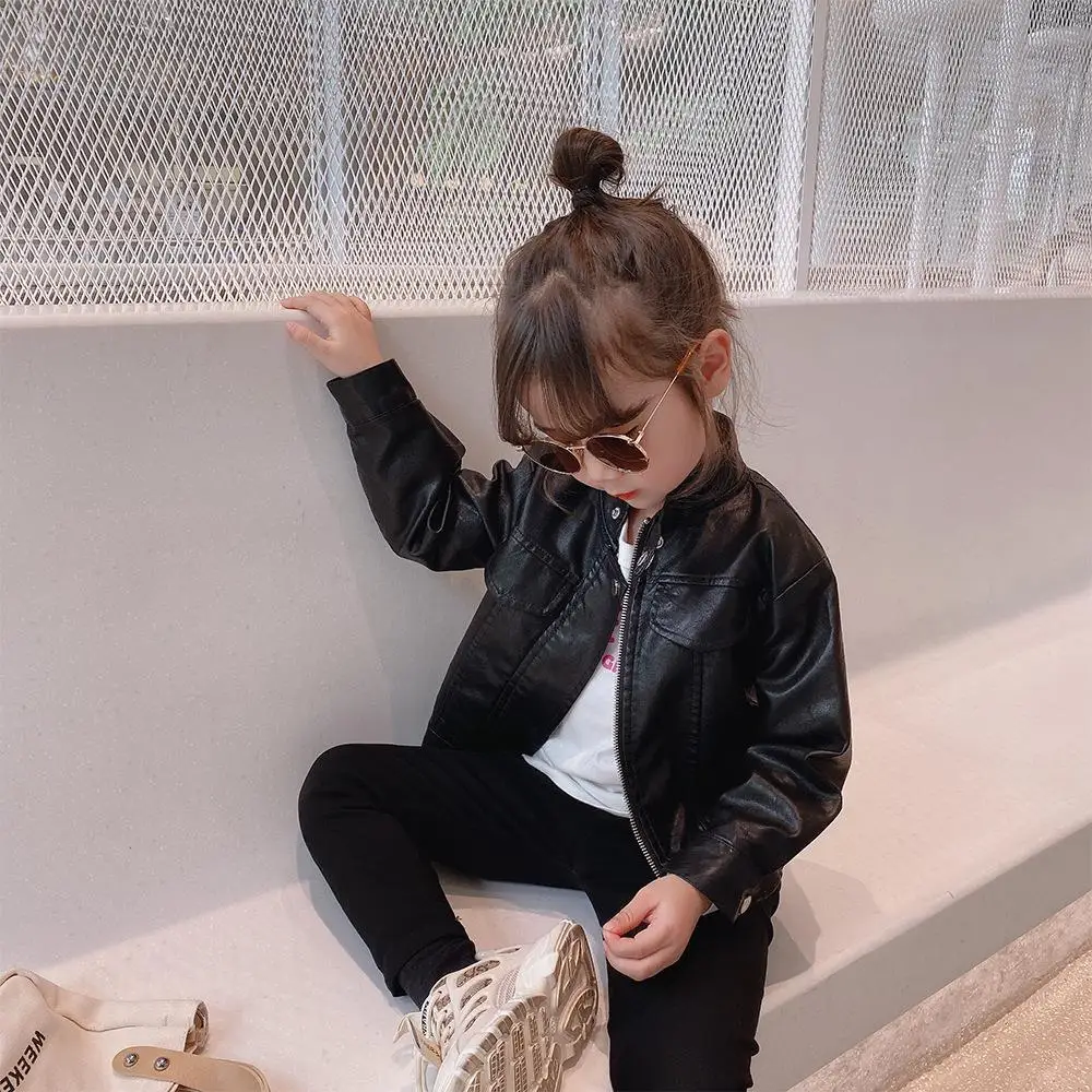 2024 Spring Girls Leather Jackets For 2-8 Years Children Classics Fly Coats Kids Clothing Baby Girls Fashion Pu Outerwear Jacket