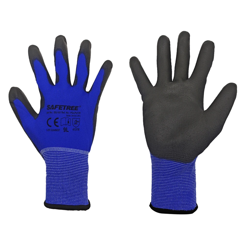 SAFETREE 1/12pairs EN3884131X Nylon PU dipped Safety Glove Light Weight Hand Gloves Coating Gloves for Work