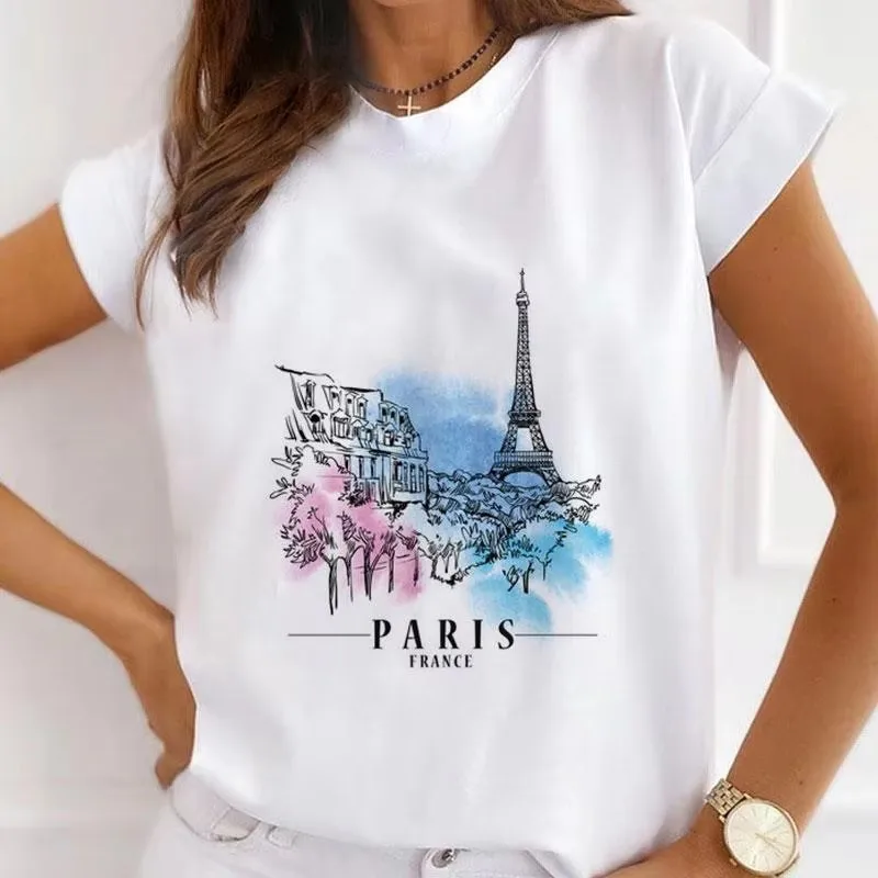 Bicycle Car Paris Graphic T-shirt for Women Summer Tops for Girls Printed T-Shirt Modal Tees Heart Lemon New Fashion Tshirts