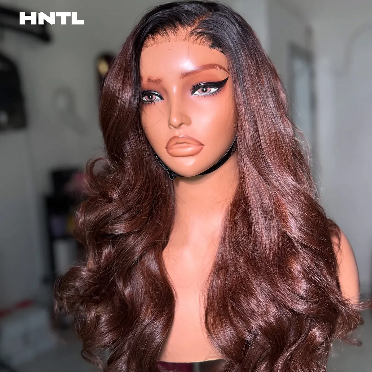 Wear and Go 5by5 Glueless Wig Ombre Brown Loose Wave 13x6 HD Lace Front Wig for Woman Human Hair T1b/4 Colored Bouncy Curly Wig