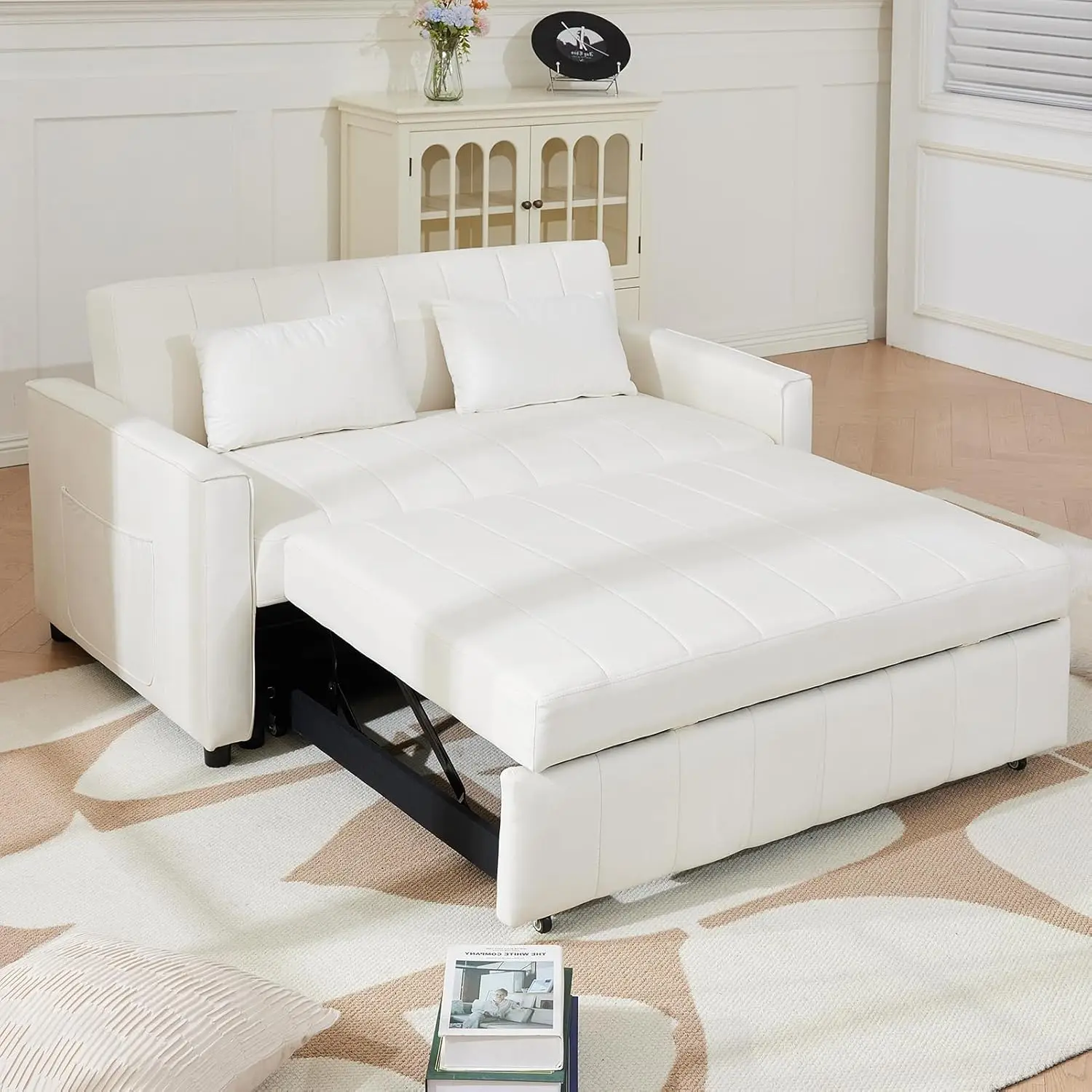 

55.51"" Small Loveseat Sleeper Sofa Bed Velvet Pull Out Couch Bed With Adjustable Backrest And Side Pockets For Living Room,