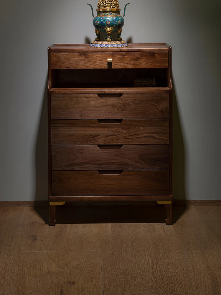 

New Chinese North American black walnut solid wood chest of drawers modern simple texture furniture