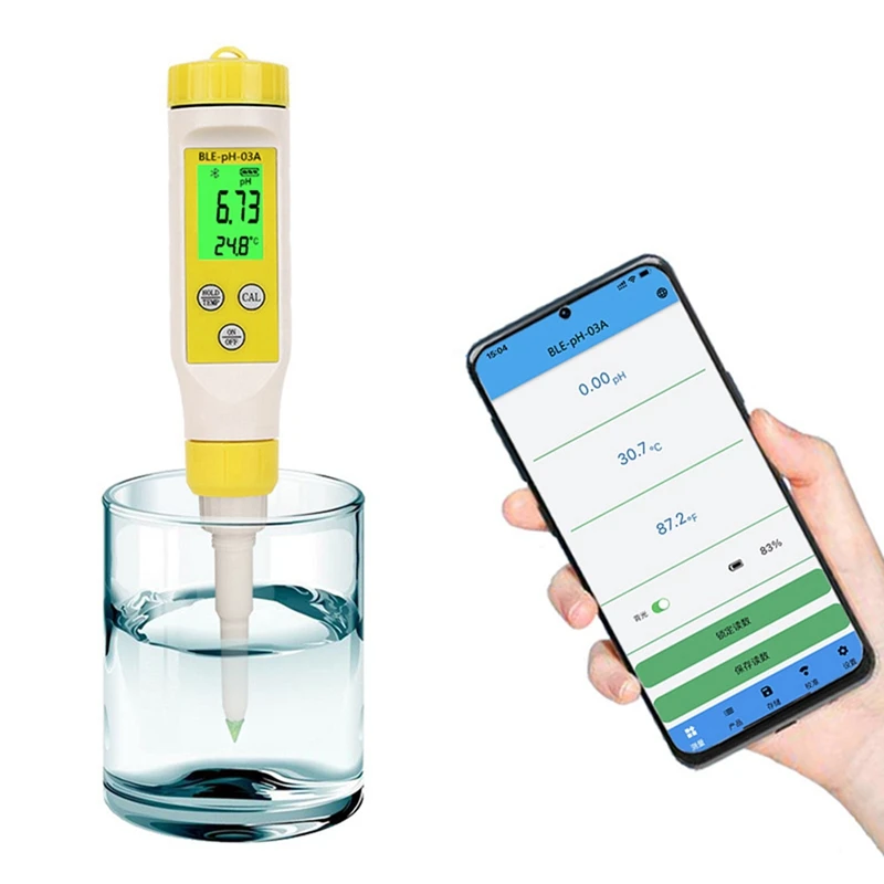 Medidor de pH digital Bluetooth com retroiluminação LCD, testador de pH alimentar, alta precisão, carne, pão e água