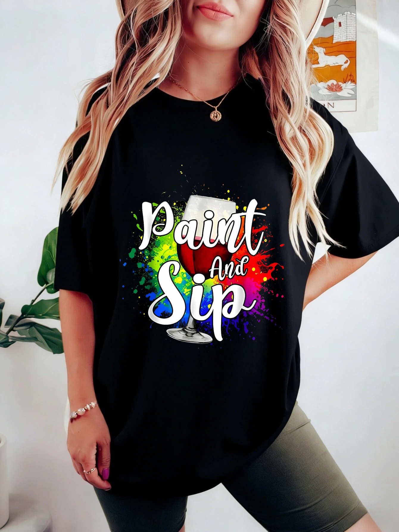 

Женская хлопковая футболка оверсайз с графическим принтом, повседневная летняя футболка для неё