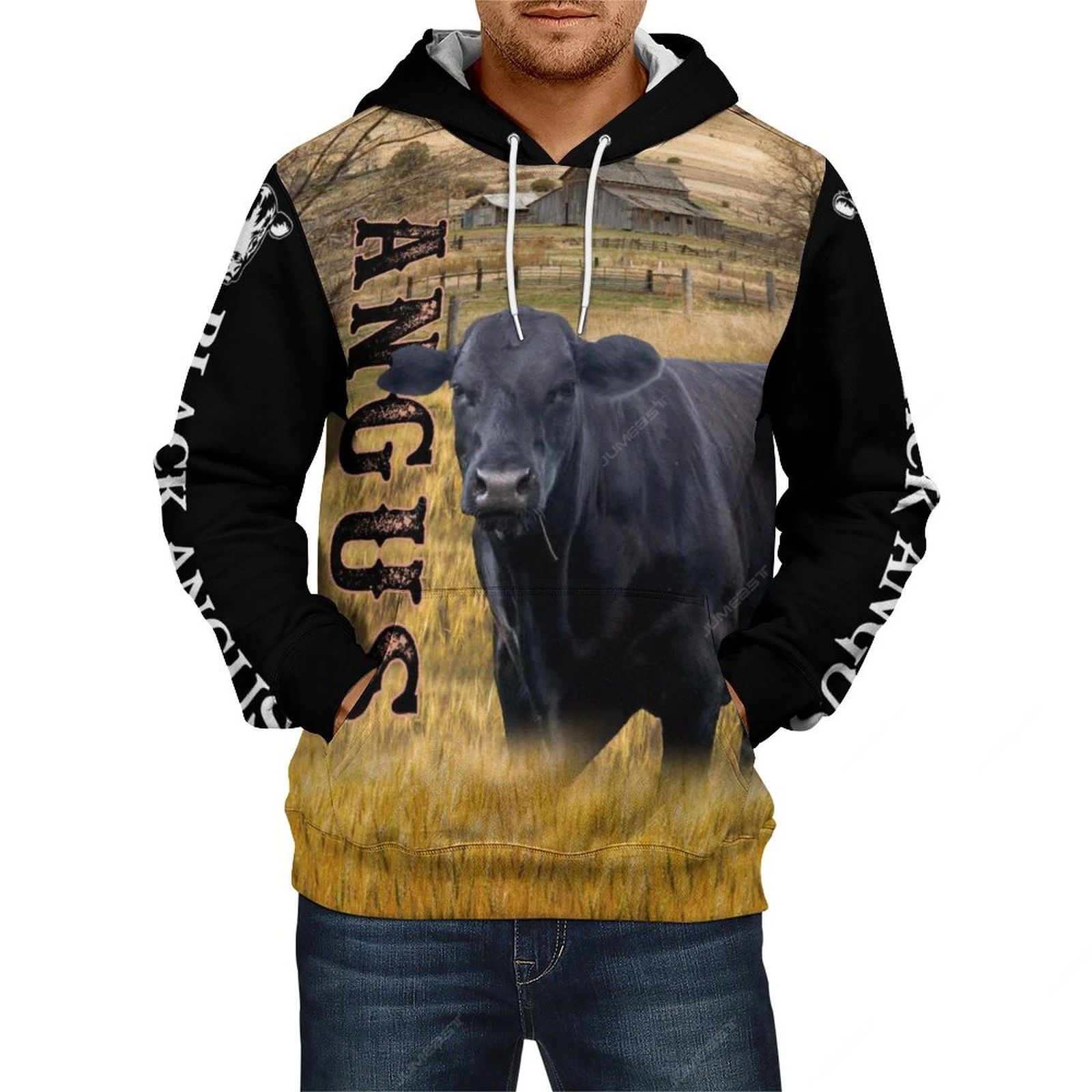 Jumeast 3D Print Black Angus Men Hoodies Hereford Cattle Graphic Hooded Sweatshirts Baldy Cow Ankole Watusi Hippie Drip Clothes