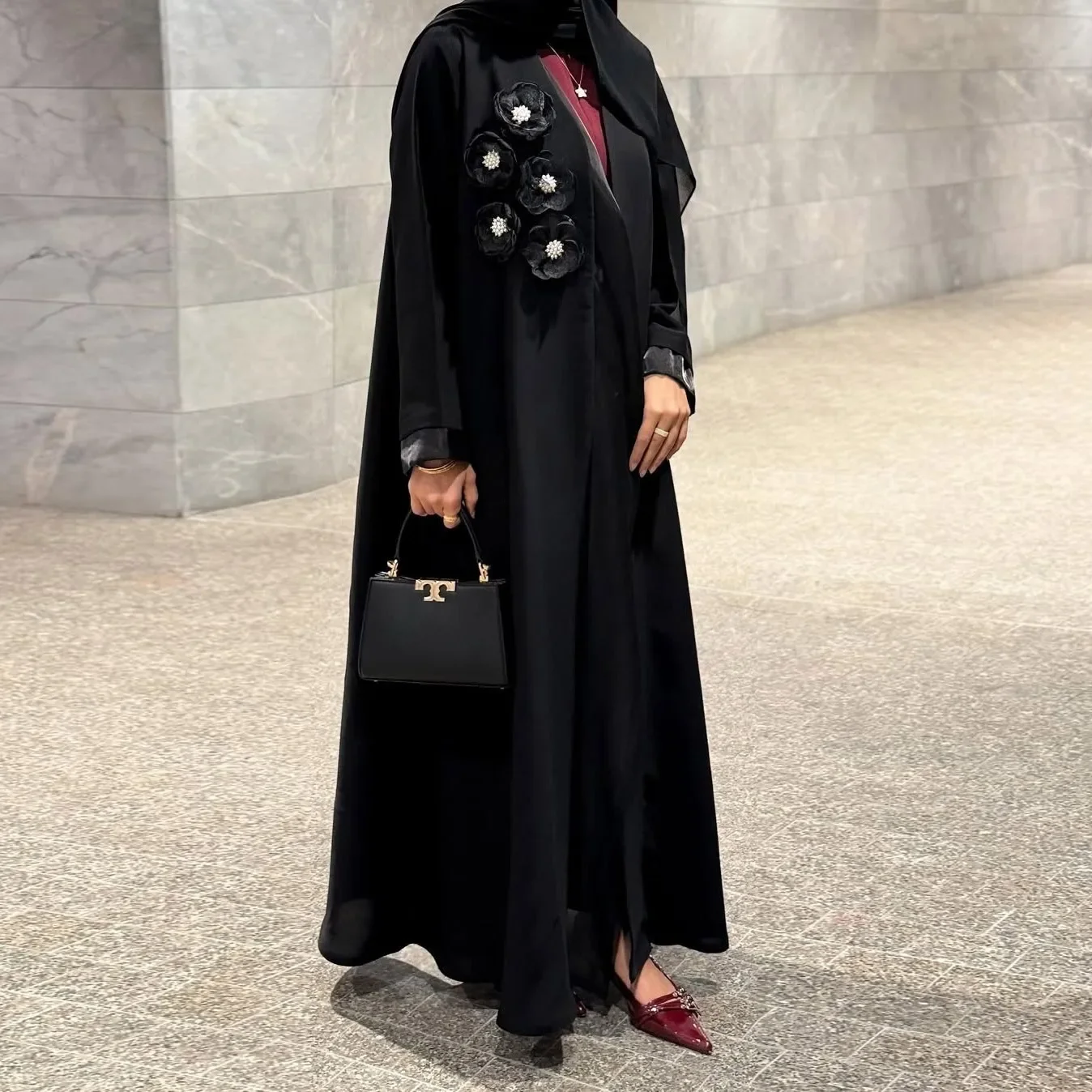 

Women Flower Beaded Open Front Abayas Cardigan Muslim Dress Dubai Kimono Abaya Kaftan Kebaya Islam Jalabiya Robe Islam Clothing