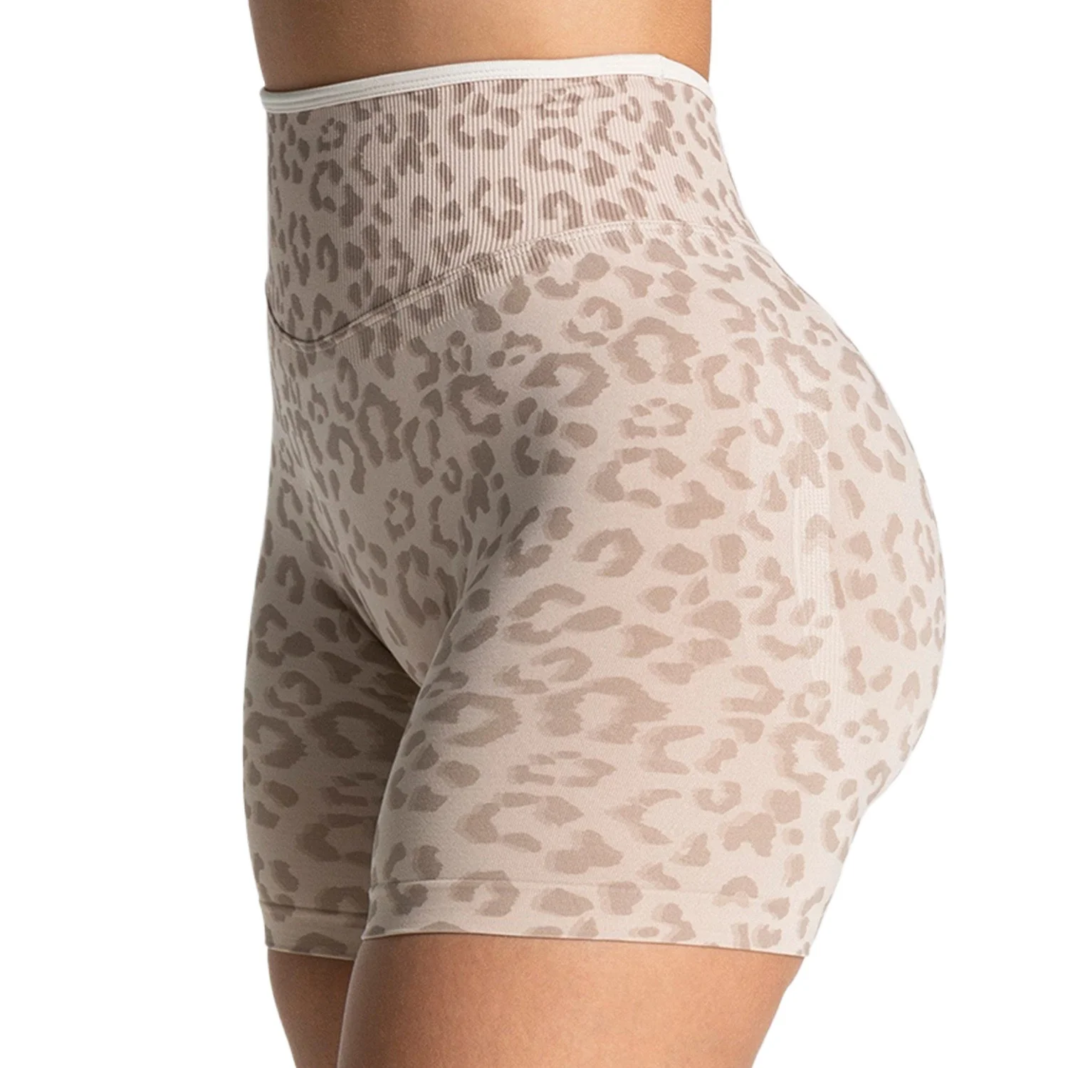 Custom LOGO women's hot-selling in high waist belly leopard print  colors seamless yoga hip lift tight running sports shorts