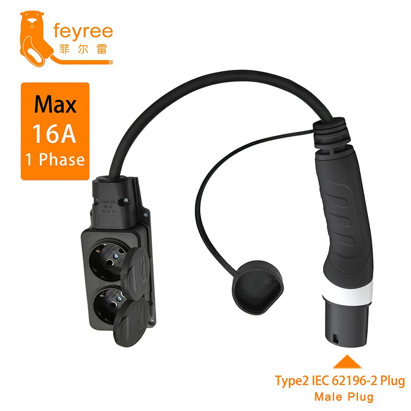 feyree Type2 16A Power Supply Side Male Charger Plug 3.5KW to Schuko Socket Charging Adapter for Electrical Car