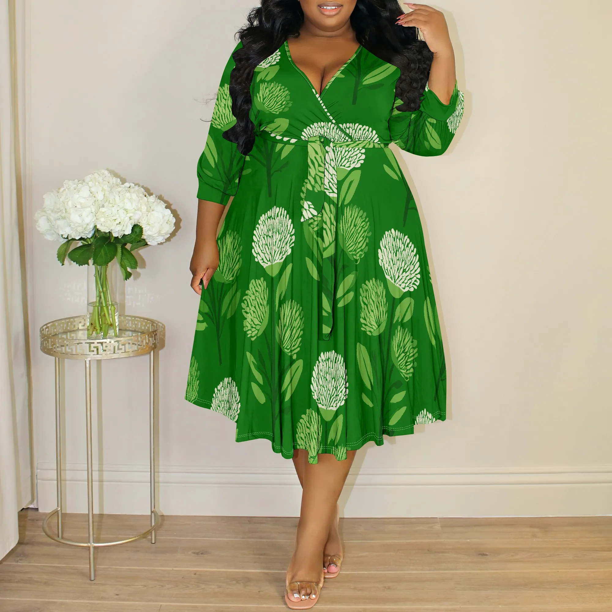 

Boho Women's Plus Size Floral Wrap Dress 2025 New Arrival V-Neck XL-6XL Spring Garden Party Dress
