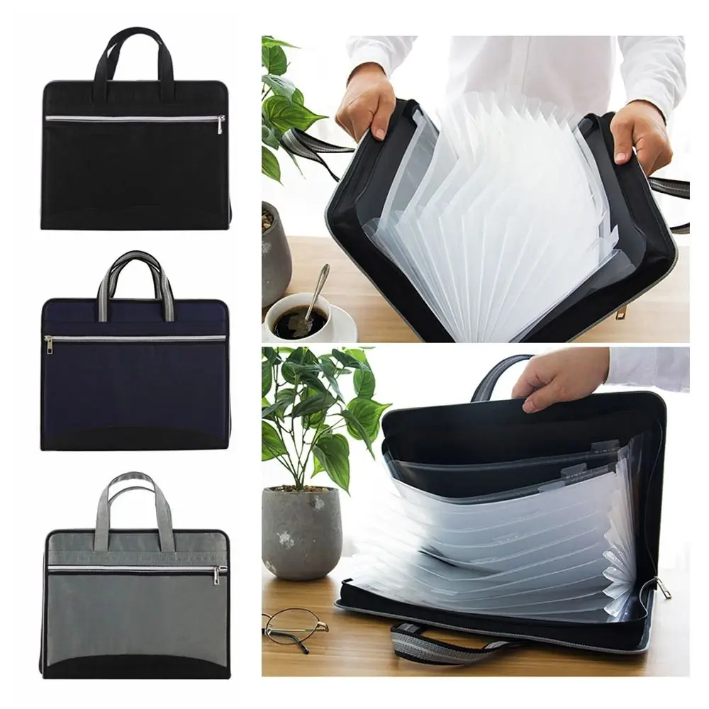 Versatile Canvas A4 Documents File Bag Large Capacity 12-Layer Accordion Folder Double Zipper Test Paper Accordion Bag