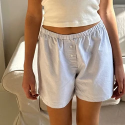 Women Casual Striped Shorts Elastic Waist Loose Shorts Summer Loungewear Home Bottoms