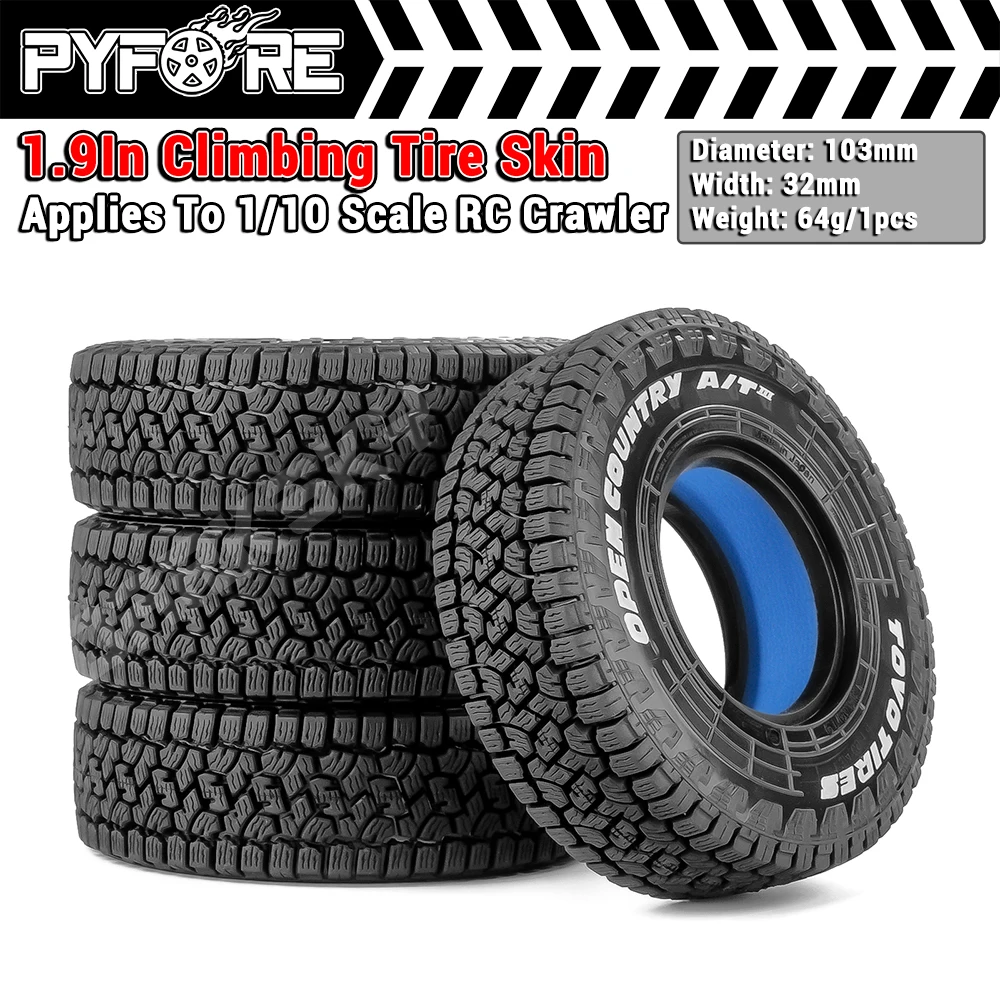 

PYFORE 1.9" Beadlock Climbing Tire Skin Rubber Wheels 103x32mm for 1/10 RC Model Car Crawler Accessories