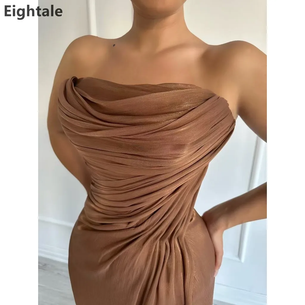 Suknia wieczorowa Eightale 2025, maxi, z brązowego szyfonu jedwabnego, bez ramiączek, na wesele, przyjęcie, bal, formalna, suknia na przyjęcie w Dubaju, szyta na miarę.