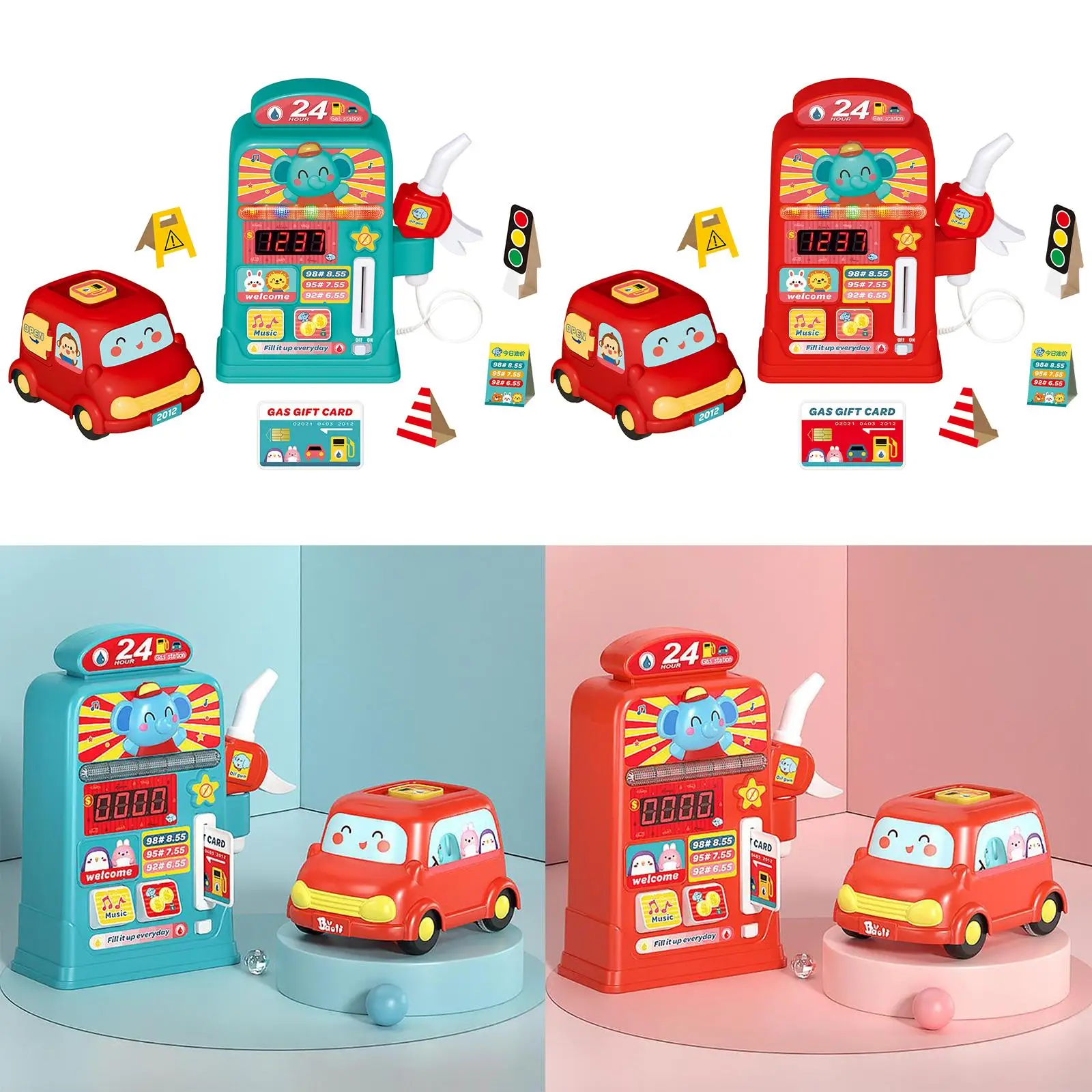 Conjunto de brinquedos para posto de gasolina, brinquedo para estação de gasolina elétrica com luzes e sons, bomba de gás, reabastecimento, mini carro