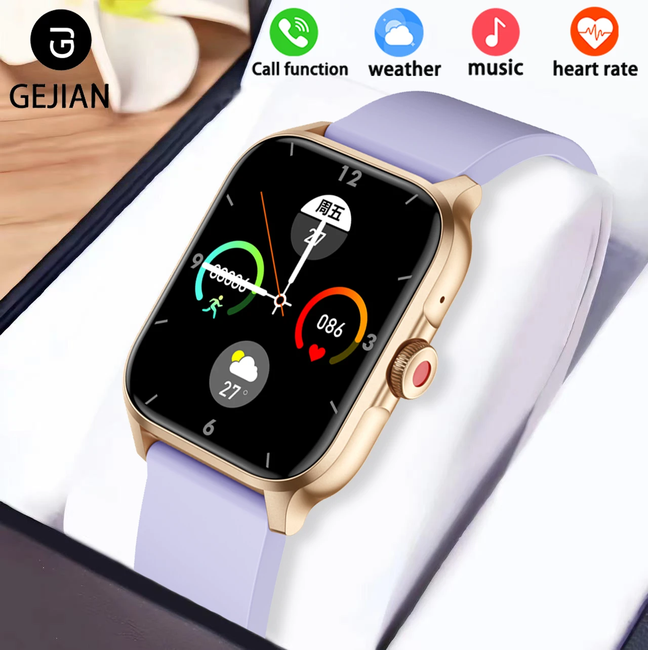 

GEJIAN Пара 5,2 Смарт-часы с Bluetooth-вызовом 1,85-дюймовый TFT-экран 240*280 HD-экран Мониторинг сердечного ритма Мужские умные часы