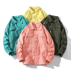 Men Denim Coats Jackets Solid Loose Casual Turn Down Collar Full Sleeve Single Breasted Coat Simple Jacket Autumn Winter