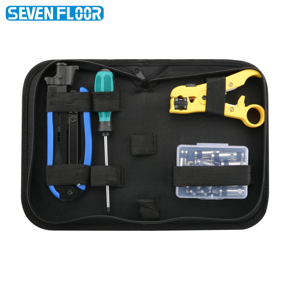 RG6 RG59 RG11 Koaxialkabel-Crimpwerkzeug-Set, Kompressionszange mit Abisolierzange, Schraubendreher und 20 Stück F-Steckverbinder