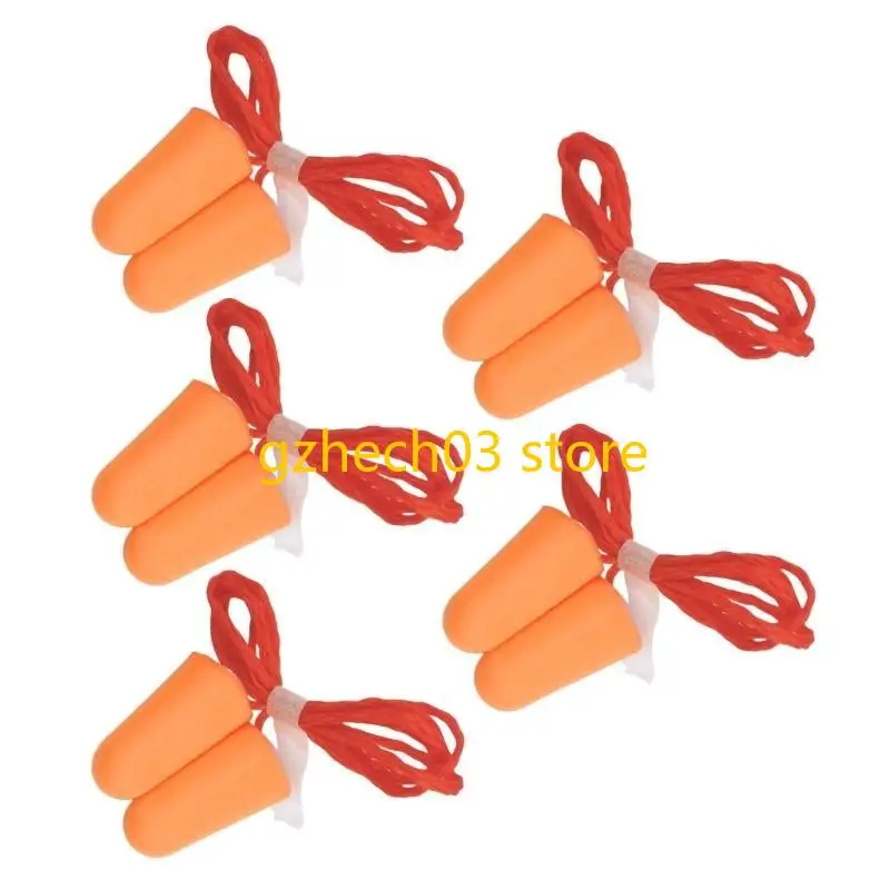 G2AC 5 Pairs Earplug Reusable Foam Earplugs with Lanyard for Work Study Rest Sleep