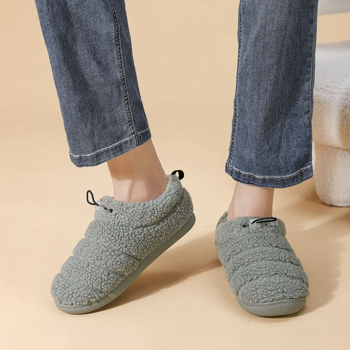 Große, vollständig bedeckende Hausschuhe aus Baumwolle für Damen und Herren, ideal für Herbst und Winter, halten warm, weich und flauschig, Freizeit-Schuhe für Paare. – Detail 3
