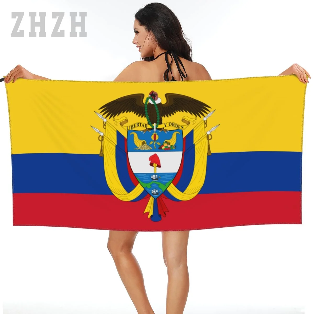 More Design Colombia Flag Emblem Bath Towel Quick dry Microfiber Absorbing Soft Water Breathable Beach Swimming Bathroom