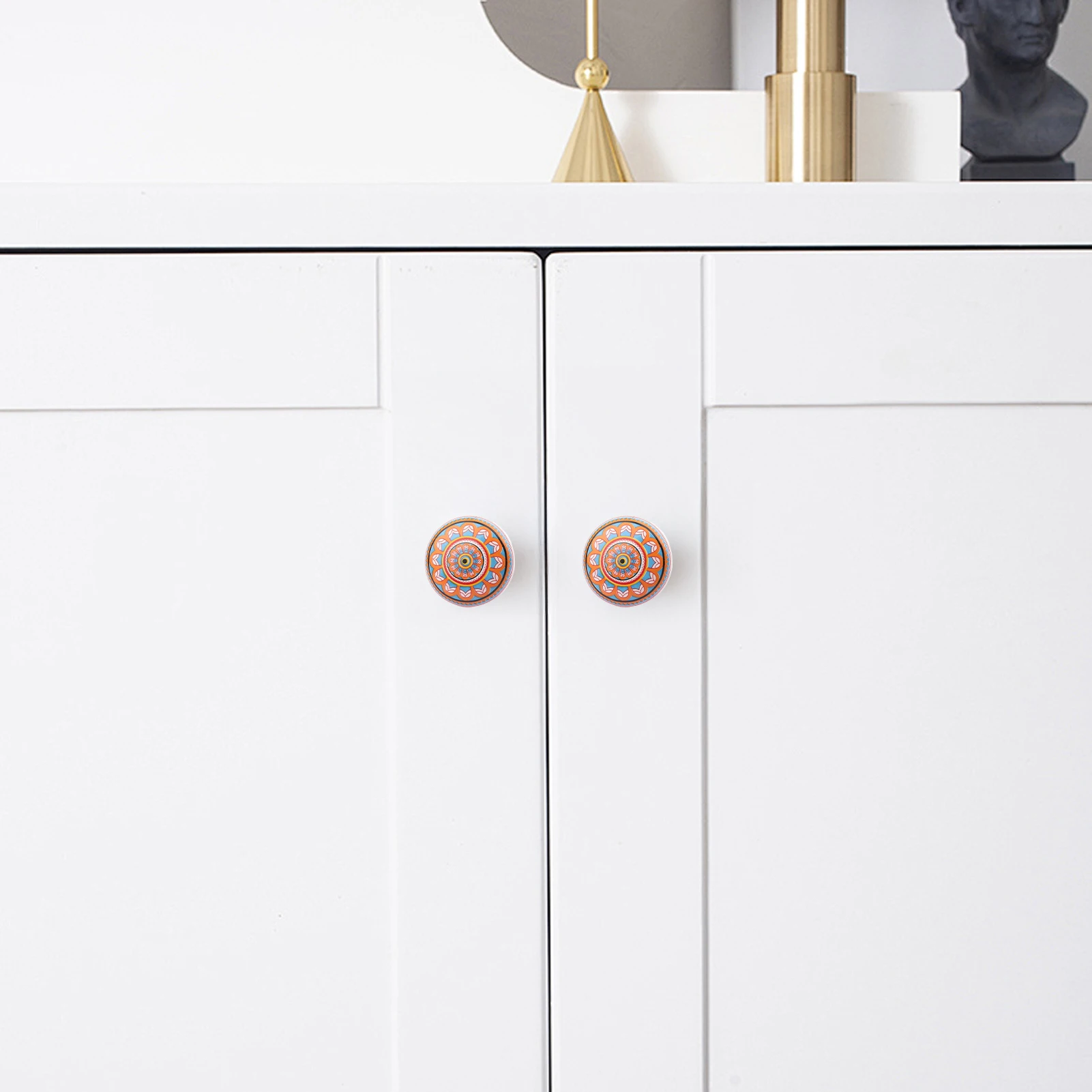 Bouton d'armoire en céramique bohème, poignée de tiroir à trou unique avec Base en métal pour meubles, boutons de porte de placard