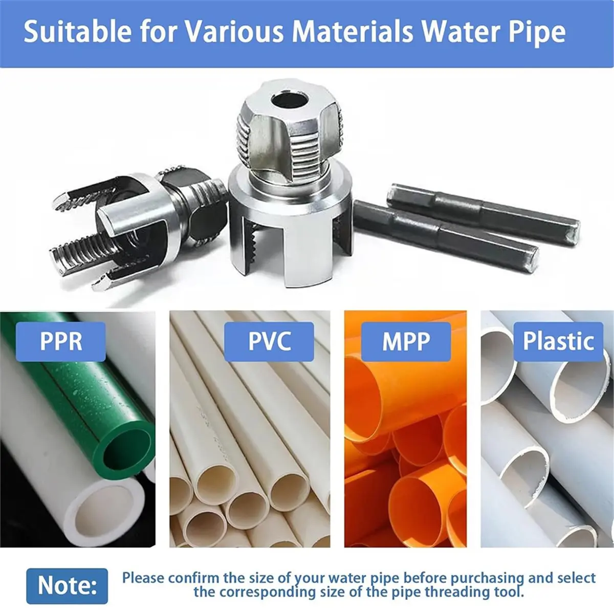 Utility Design Pipe Tapping and Threading Tool, Premium Carbon Steel Dual-Function Internal & External Pipe Threader Sizes Pipes
